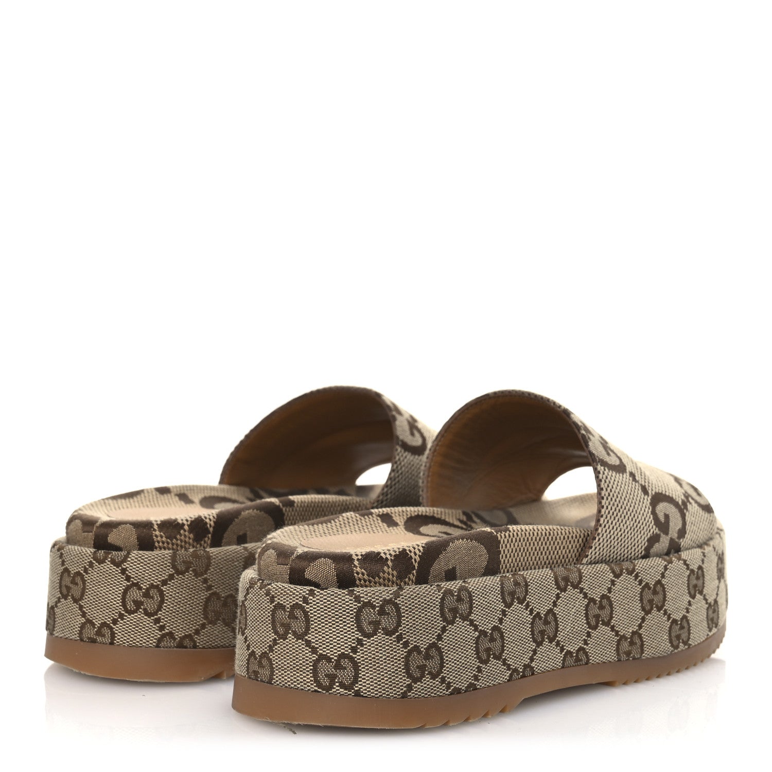 Gucci Monogram Maxi GG Angelina Platform 55mm Slide Sandals 37 Camel Ebony 5 of 12