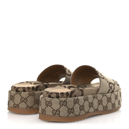 Gucci Monogram Maxi GG Angelina Platform 55mm Slide Sandals 37 Camel Ebony 5 of 12
