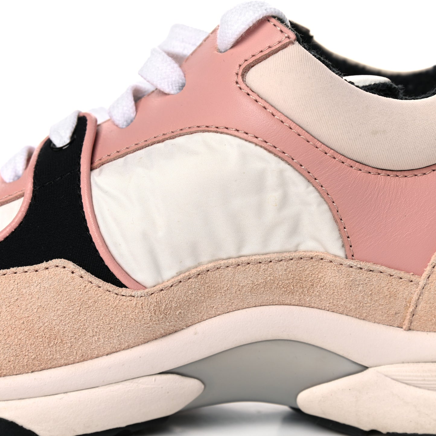 Nylon Lambskin Suede Calfskin CC Sneakers 38 Pink White Black