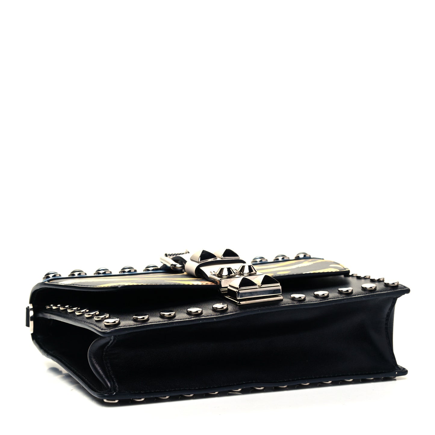 City Calfskin Comic Print Studded Elektra Shoulder Bag Topaz Black