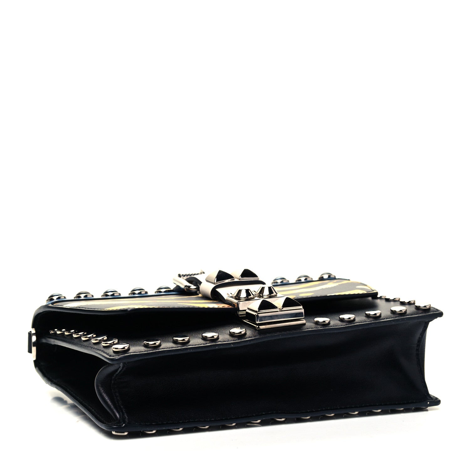 Prada City Calfskin Comic Print Studded Elektra Shoulder Bag Topaz Black 3 of 7