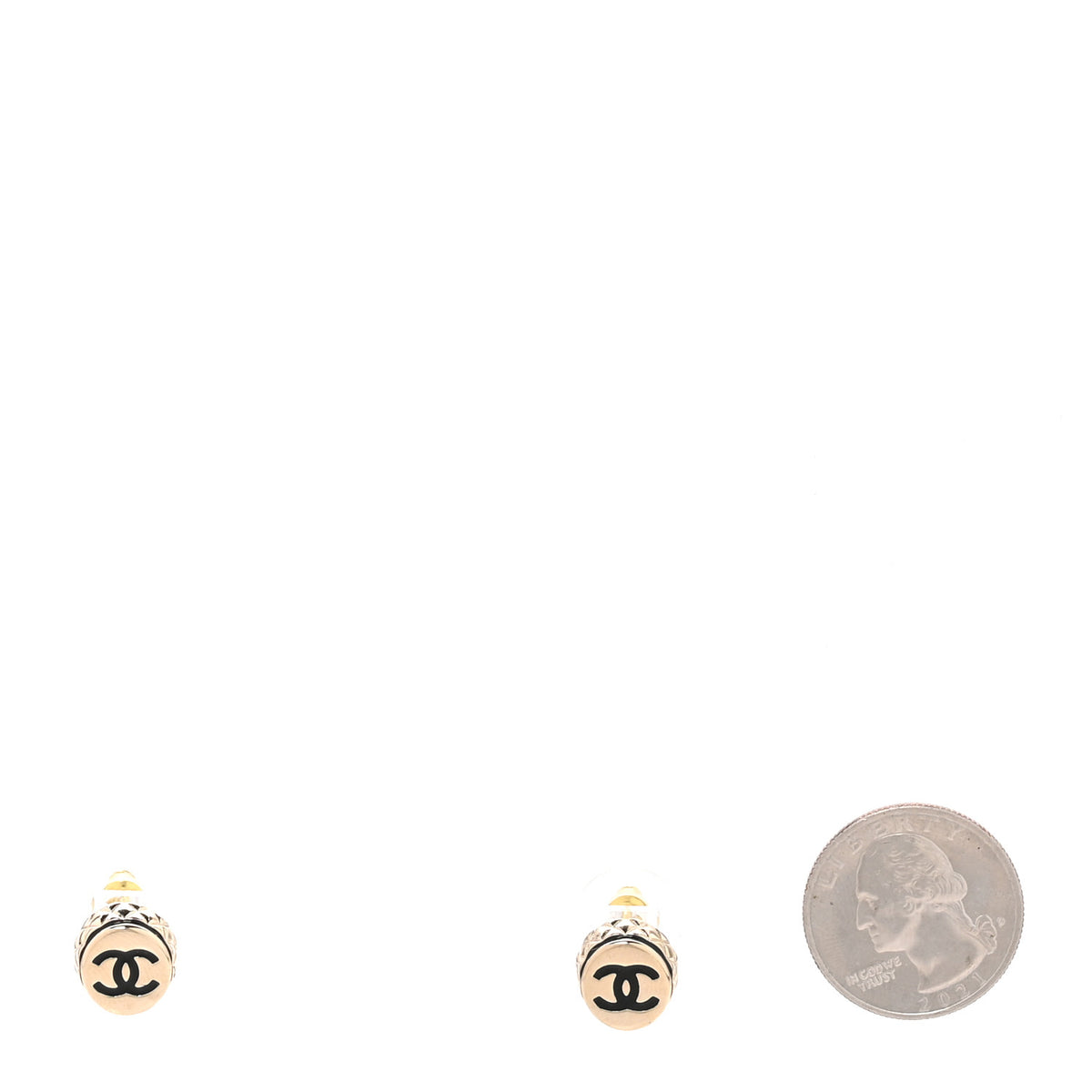 Metal Enamel CC Round Earrings Black Gold