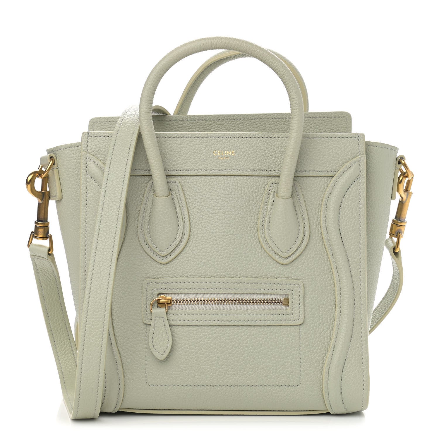 Celine Drummed Calfskin Nano Luggage Vert D'eau 1 of 9
