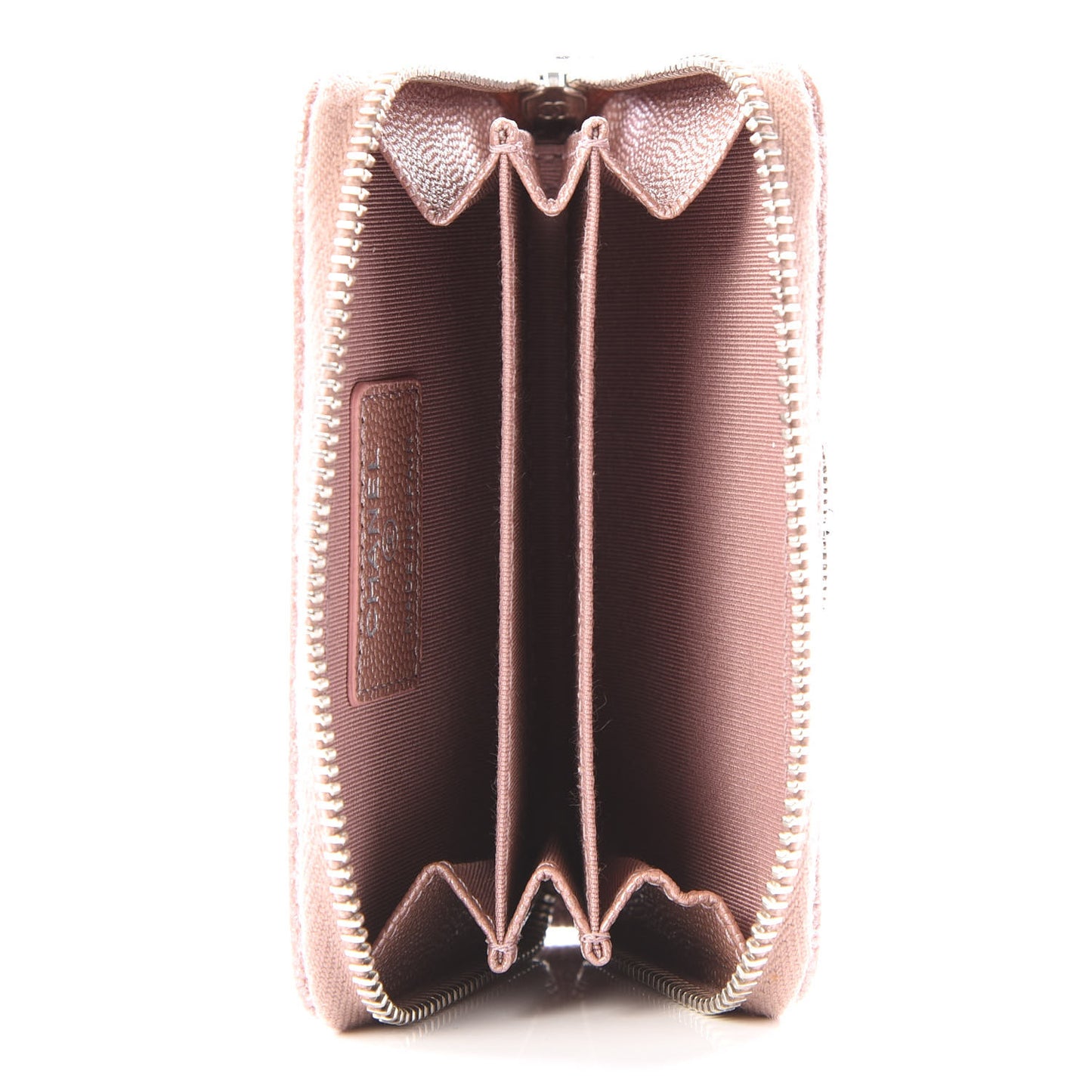 Metallic Caviar Chevron Quilted Vintage Mademoiselle Zip Coin Purse Pink