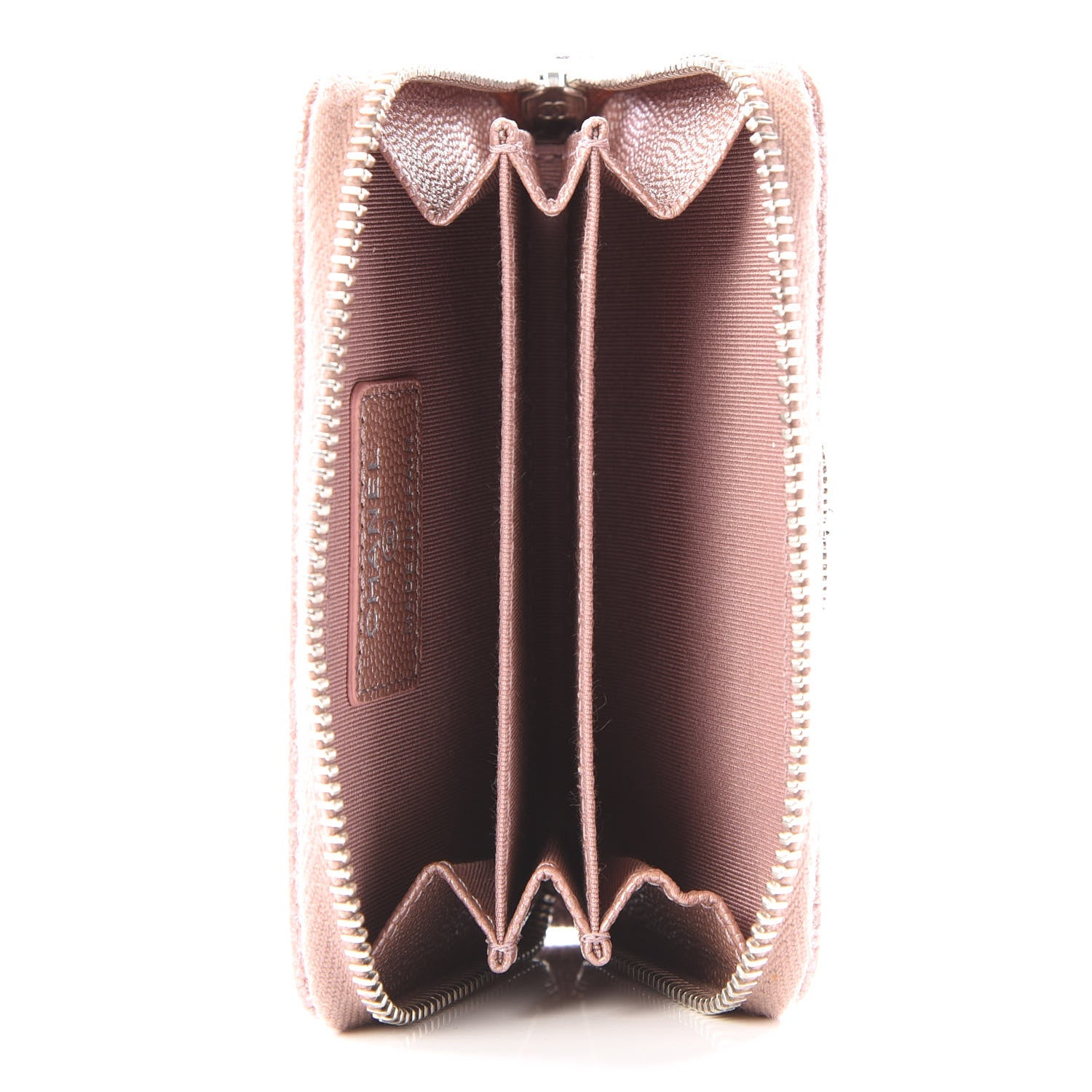 Chanel Metallic Caviar Chevron Quilted Vintage Mademoiselle Zip Coin Purse Pink 4 of 10