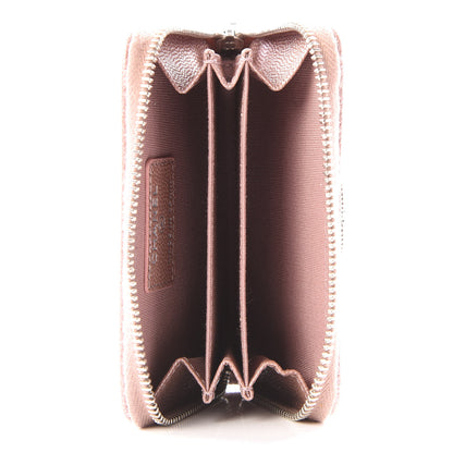 Chanel Metallic Caviar Chevron Quilted Vintage Mademoiselle Zip Coin Purse Pink 4 of 10