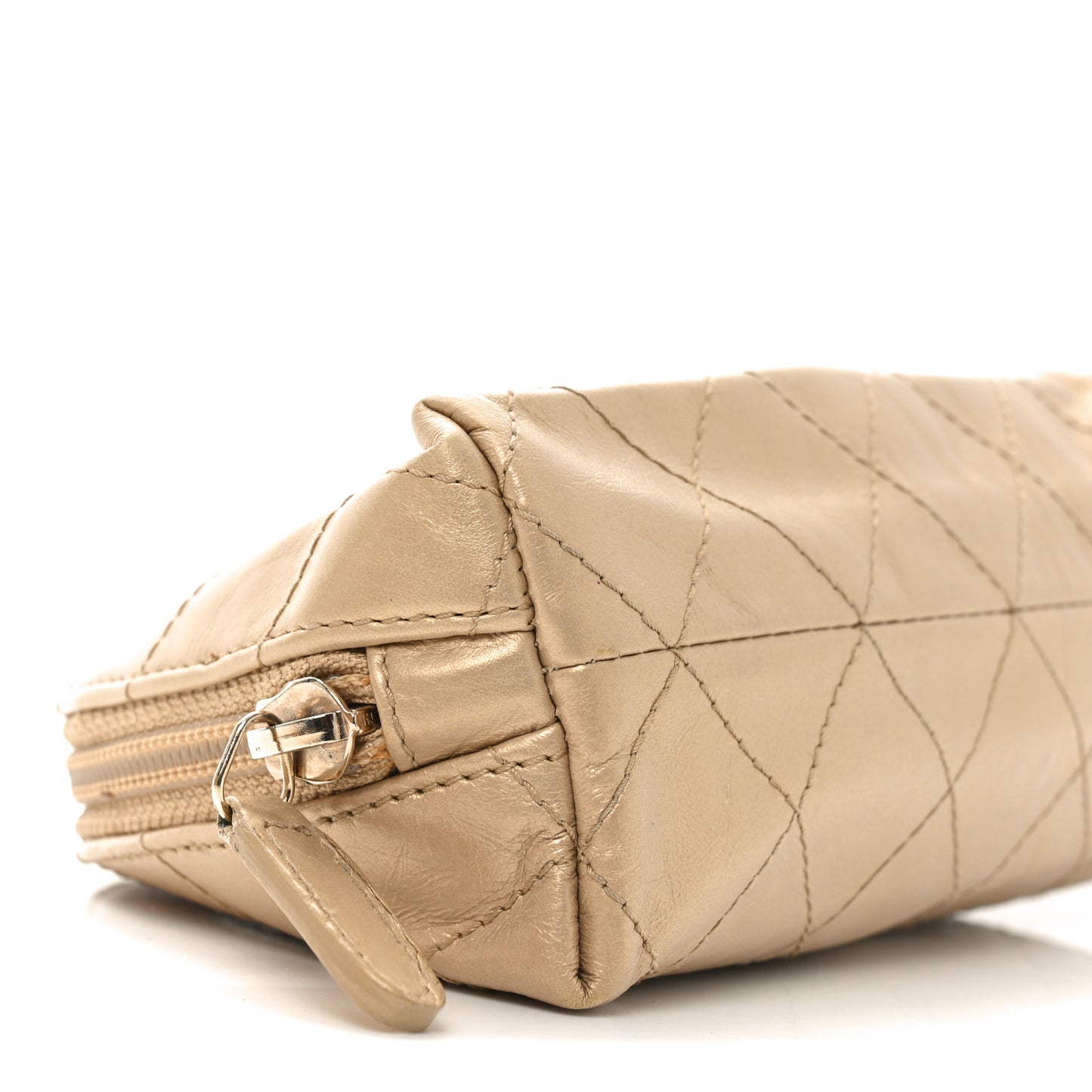 Metallic Aged Calfskin Quilted Palette Cosmetic Case Gold