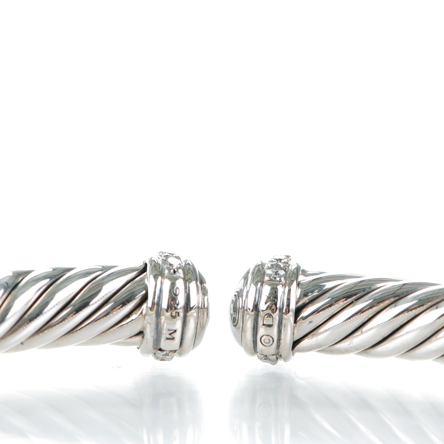 David Yurman Sterling Silver Pave Diamond 7mm Cablespira Bracelet 4 of 5