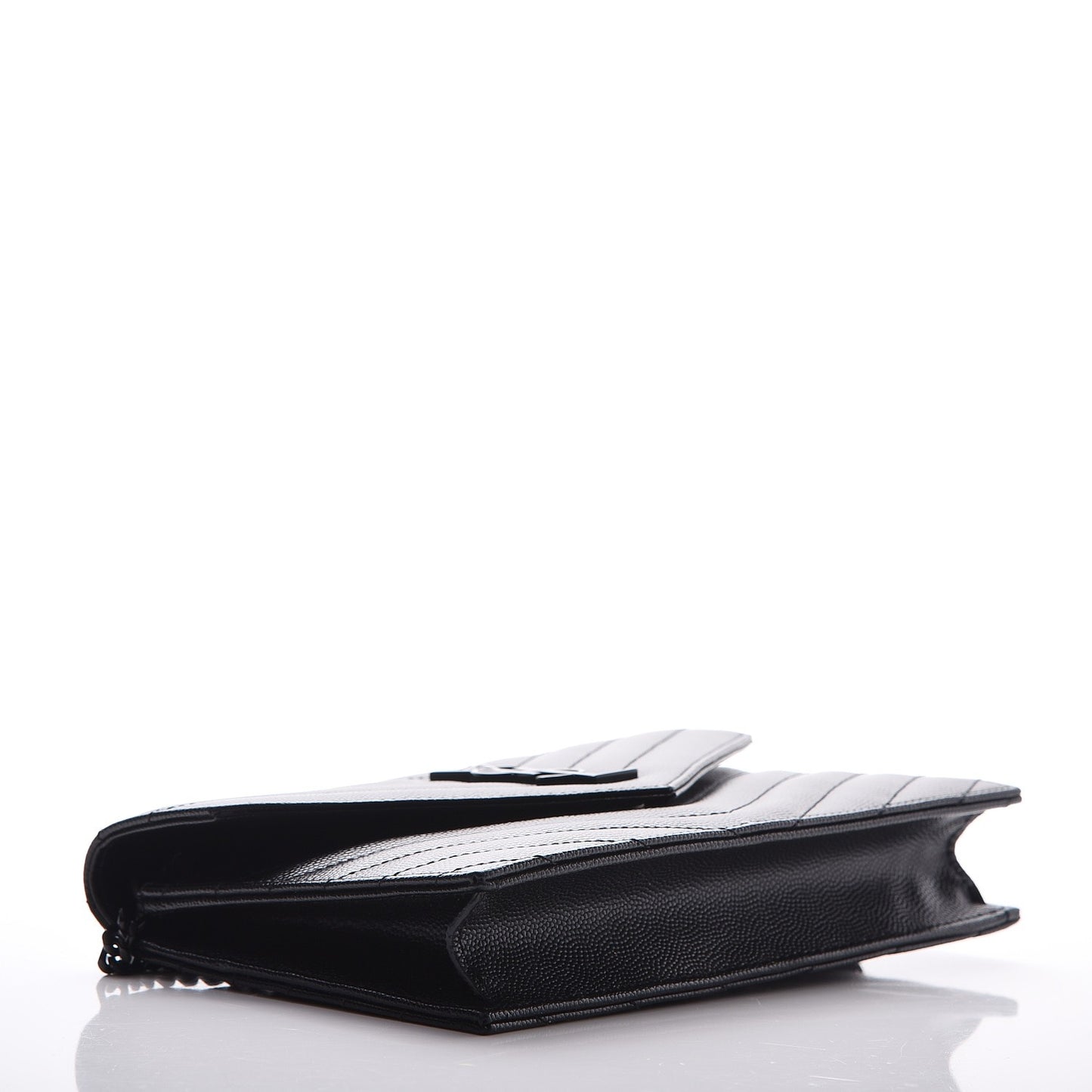 Grain De Poudre Matelasse Chevron Monogram Envelope Chain Wallet Black