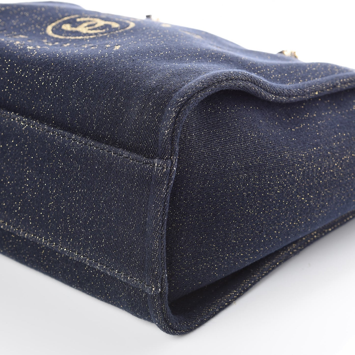 Lurex Canvas Small Deauville Tote Navy Blue Gold