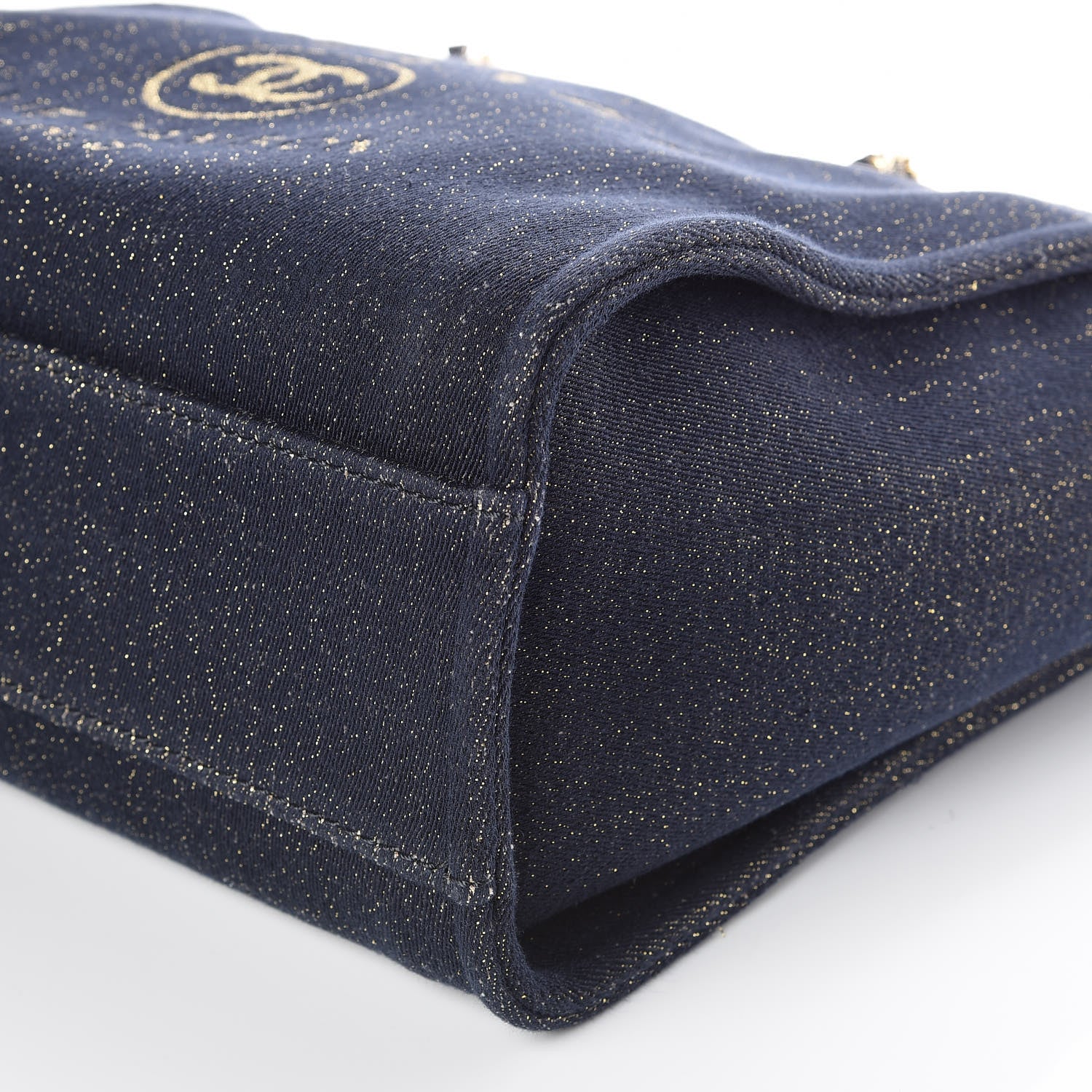 Chanel Lurex Canvas Small Deauville Tote Navy Blue Gold 9 of 10