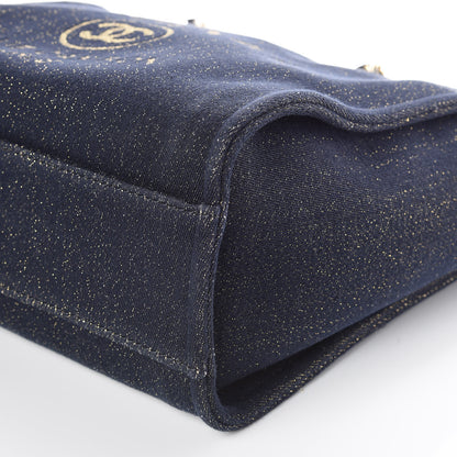 Chanel Lurex Canvas Small Deauville Tote Navy Blue Gold 9 of 10