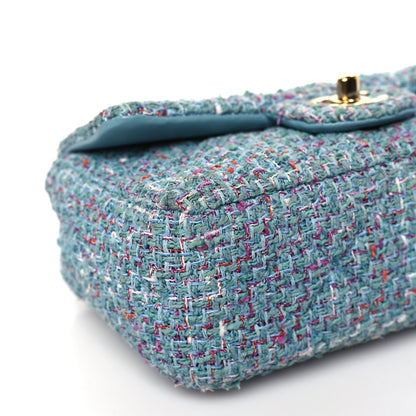 Chanel Tweed Quilted Mini Rectangular Flap Turquoise Purple White Red 9 of 13