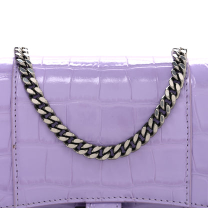 Balenciaga Shiny Calfskin Crocodile Embossed Hourglass Chain Bag Lilac 8 of 10