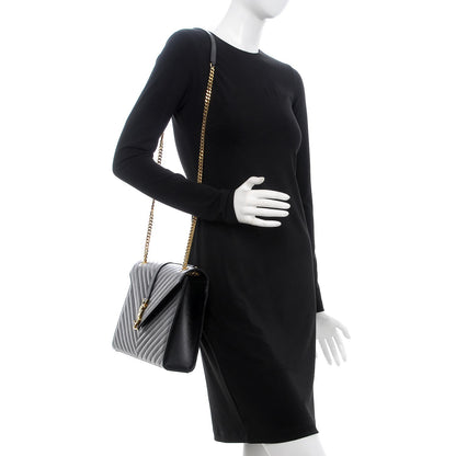 Saint Laurent Smooth Calfskin Matelasse Chevron Large Monogram Satchel Black 2 of 12