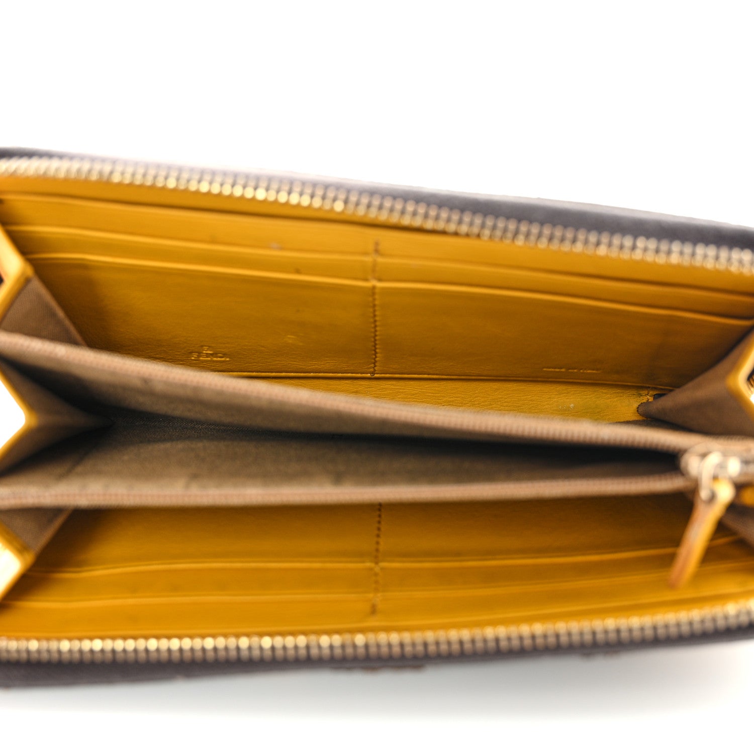 Fendi Zucca Spalmati Vitello Elite Rose Ladybug Zip Around Wallet Tobacco Yellow 5 of 18