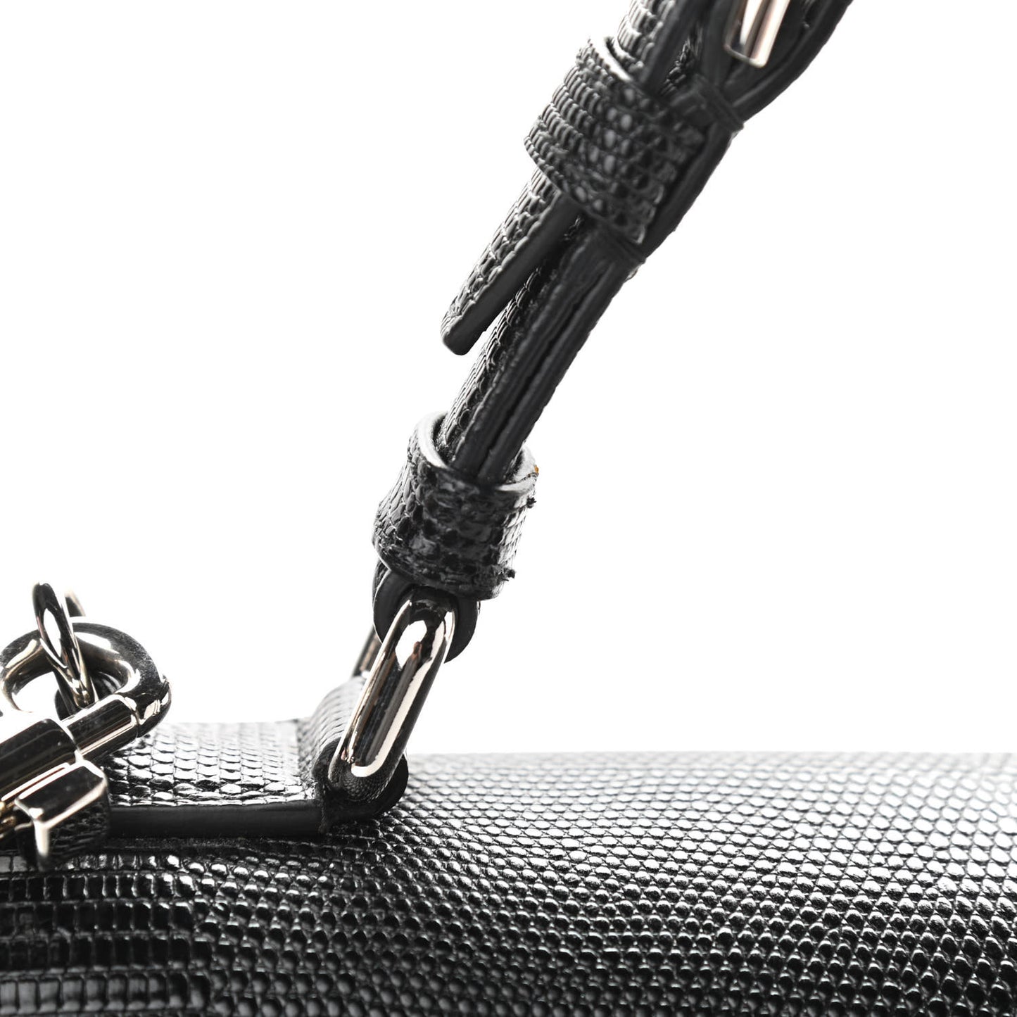 Lizard Calfskin Embossed Medium Monica Top Handle Bag Black
