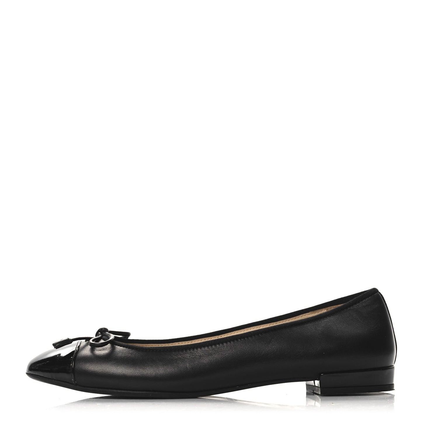 Nappa Vernice Cap Toe Logo Bow Ballerina Flats 37.5 Black