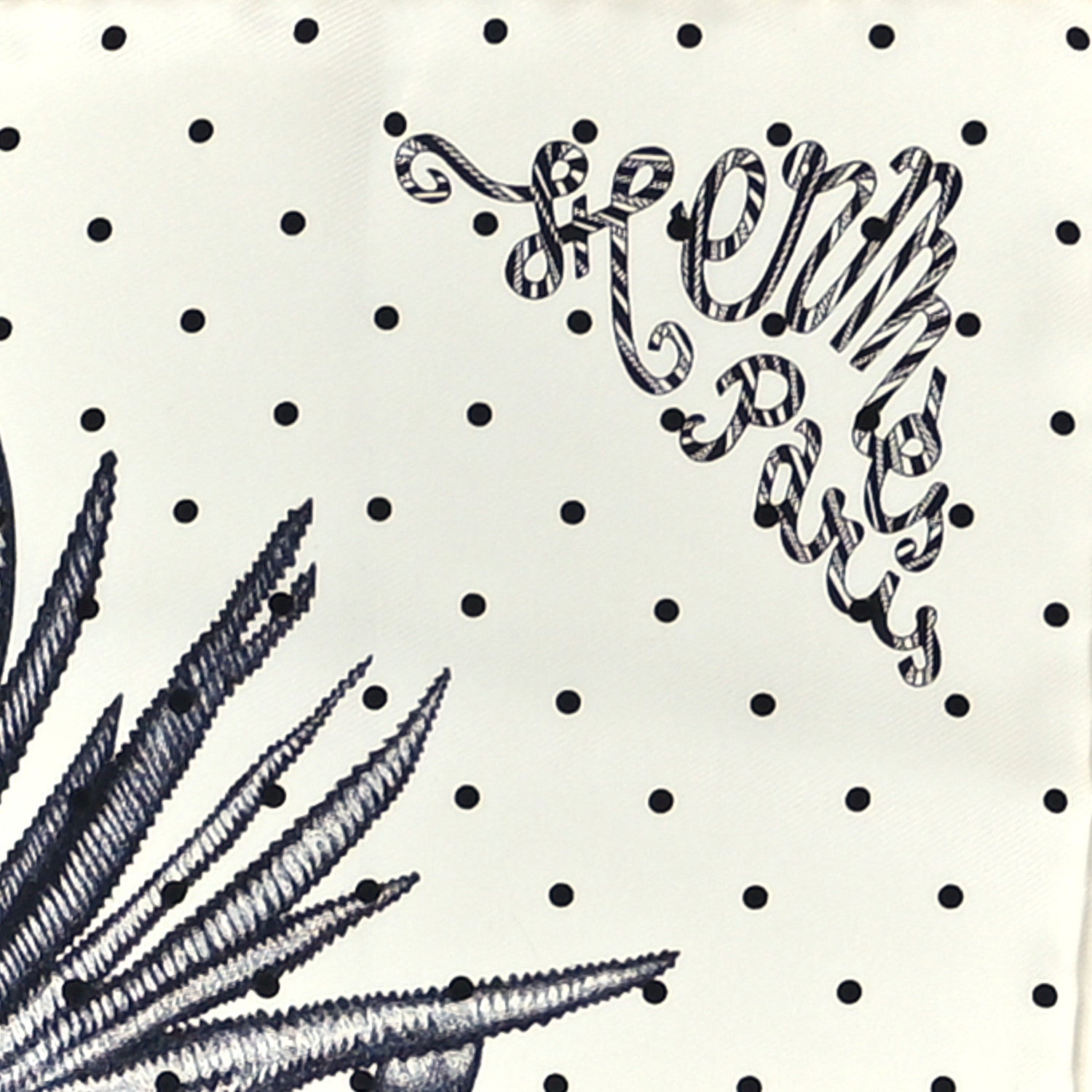 Hermes Silk Plumets Et Panaches Scarf 90 White Black Anthracite 2 of 3