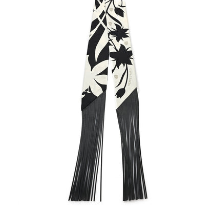 Hermes Silk Calfskin Bouquet Final Fringed Twilly Creme Black 2 of 3
