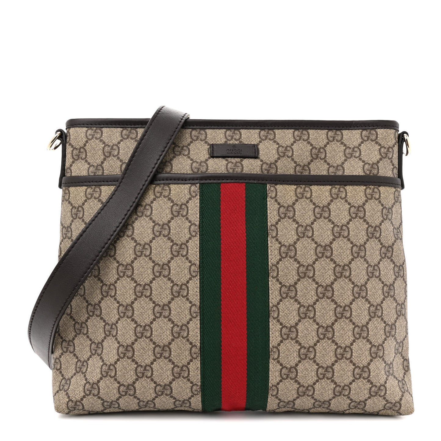 GG Supreme Monogram Web Flat Messenger Bag Dark Brown