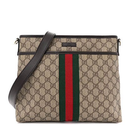 Gucci GG Supreme Monogram Web Flat Messenger Bag Dark Brown 1 of 10