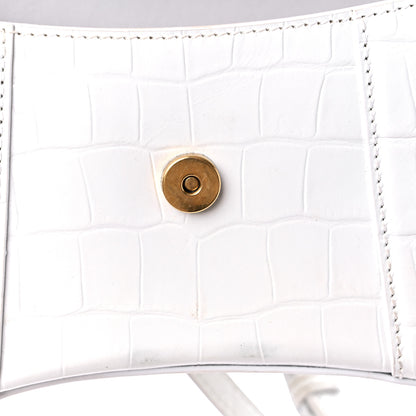 Balenciaga Shiny Calfskin Crocodile Embossed Hourglass Top Handle Bag XS White 13 of 16