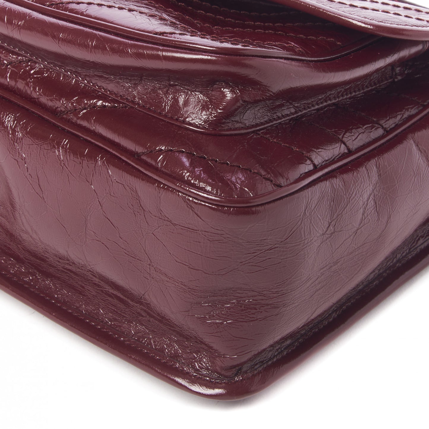 Crinkled Calfskin Matelasse Monogram Medium Niki Chain Satchel Burgundy