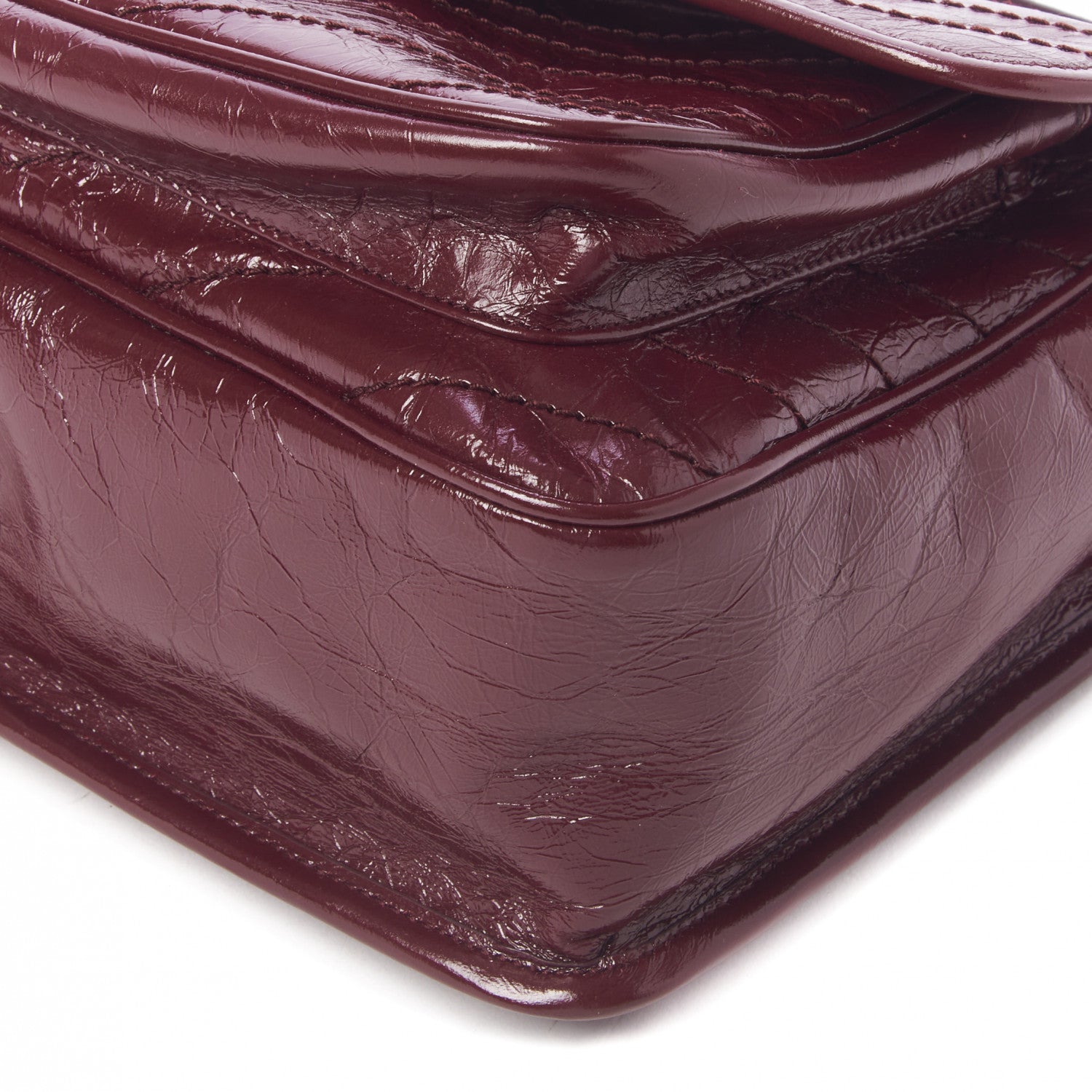 Saint Laurent Crinkled Calfskin Matelasse Monogram Medium Niki Chain Satchel Burgundy 5 of 9