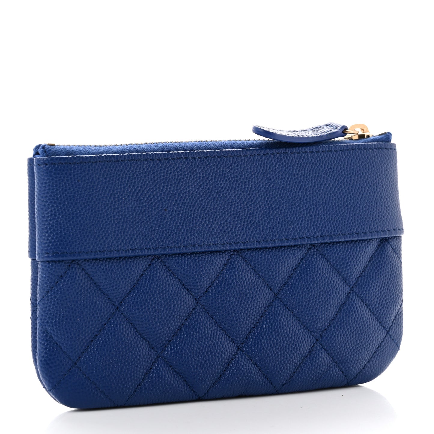 Metallic Caviar Chevron Quilted Mademoiselle Vintage Zip Pouch Blue