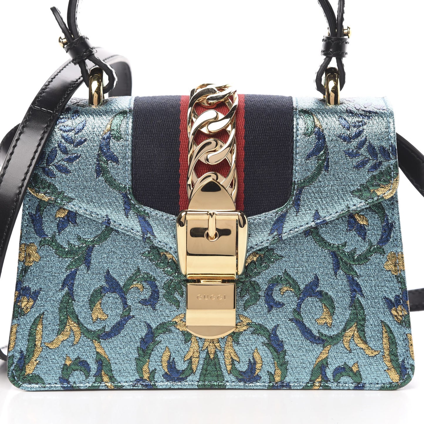 Iridescent Brocade Mini Sylvie Top Handle Bag Azure
