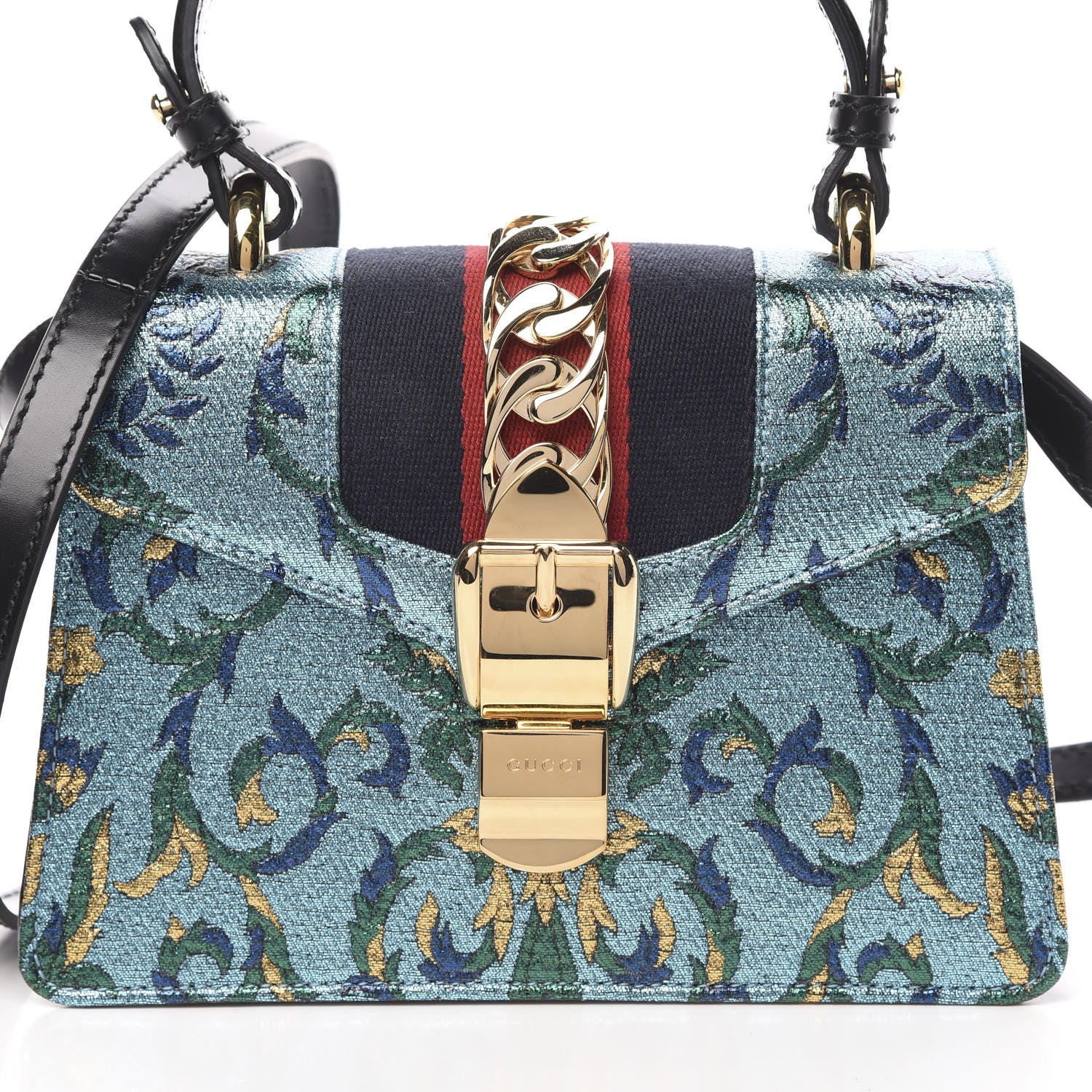 Gucci Iridescent Brocade Mini Sylvie Top Handle Bag Azure 9 of 12