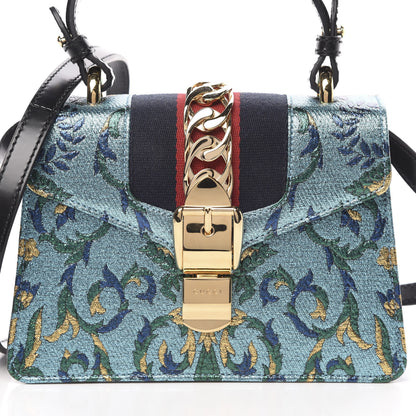 Gucci Iridescent Brocade Mini Sylvie Top Handle Bag Azure 9 of 12