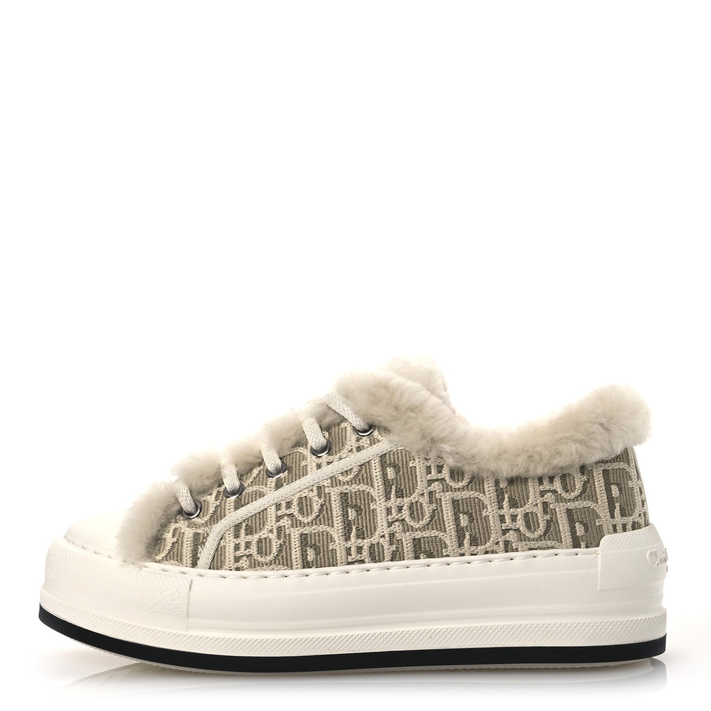 Canvas Oblique Shearling Walk'N'Dior Platform Sneakers  38.5 Beige Natural