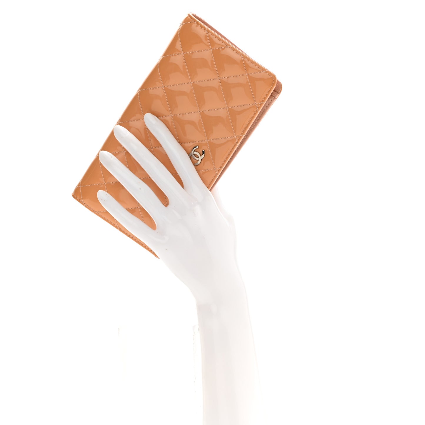 Patent Calfskin Quilted Yen Wallet Beige