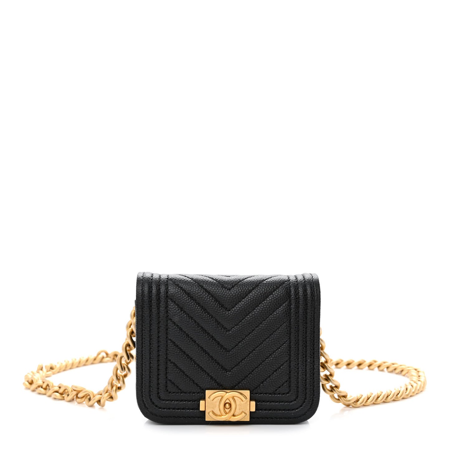 Caviar Chevron Quilted Boy Flap Waist Belt Bag Black