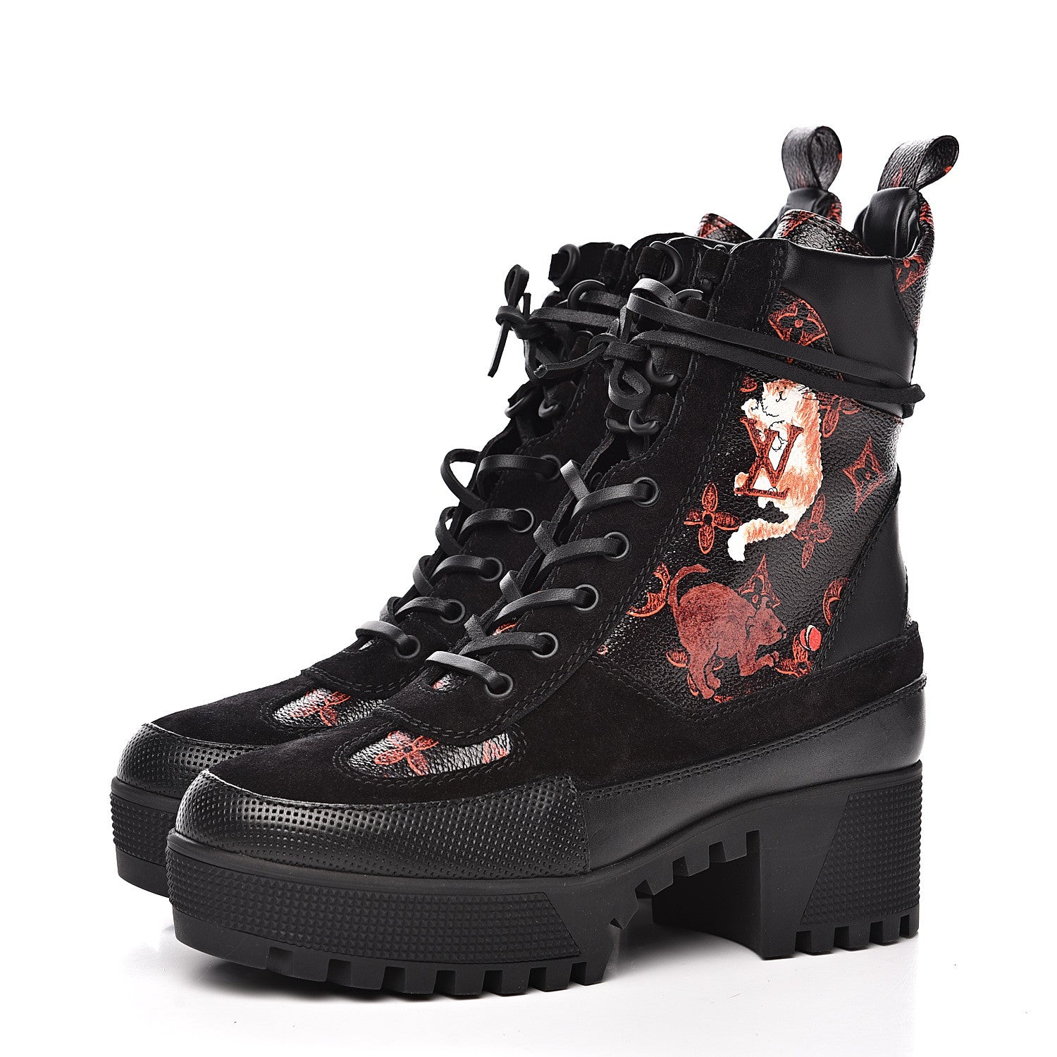 Louis Vuitton Suede Calfskin Catogram Laureate Platform Desert Boots 37 Black Marron 3 of 9