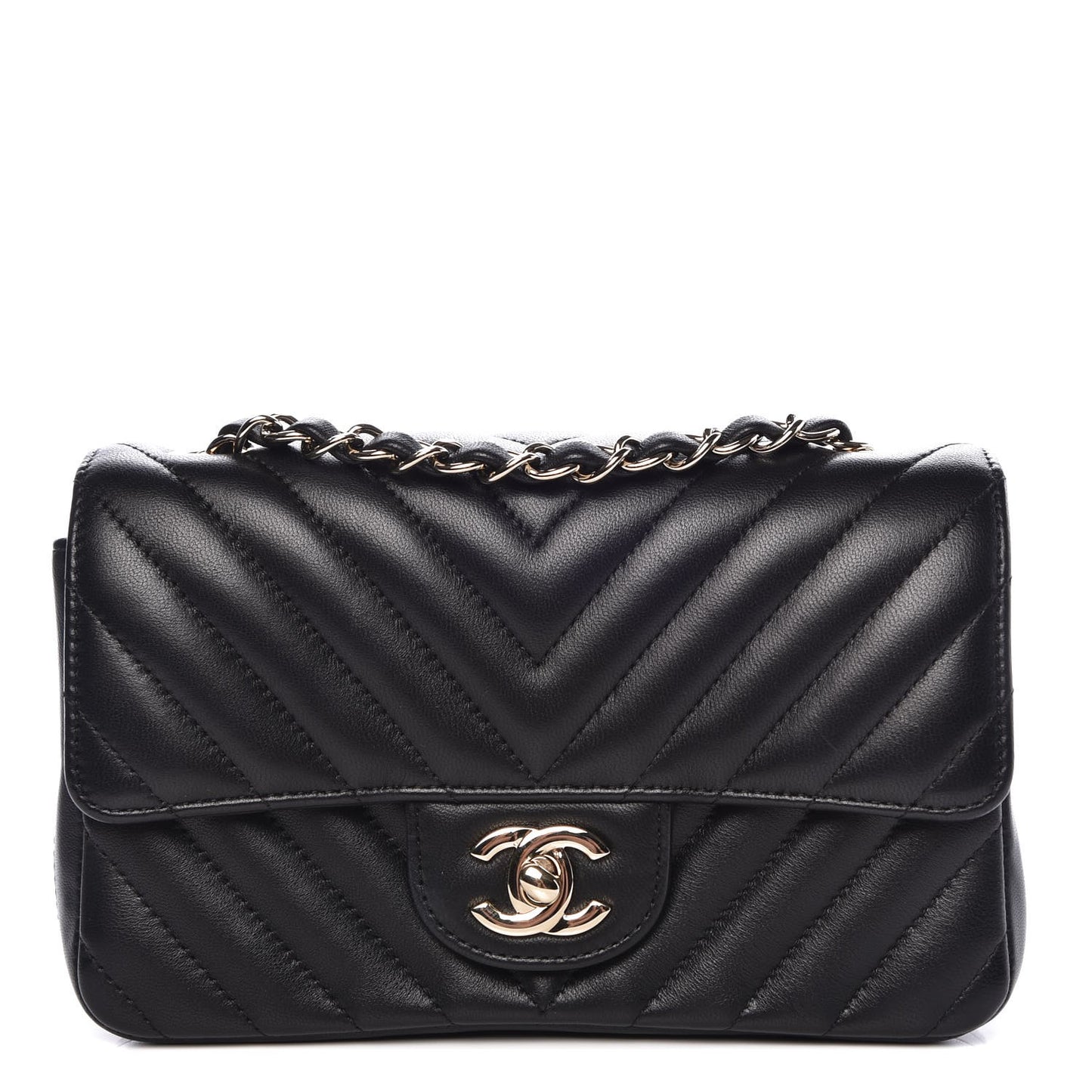 Lambskin Chevron Quilted Mini Rectangular Flap Black