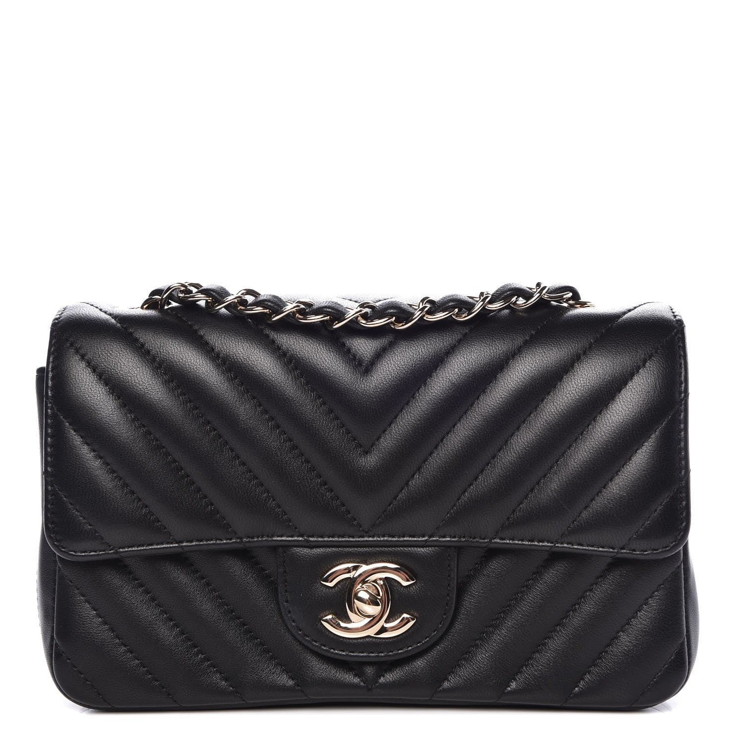 Chanel Lambskin Chevron Quilted Mini Rectangular Flap Black 1 of 13