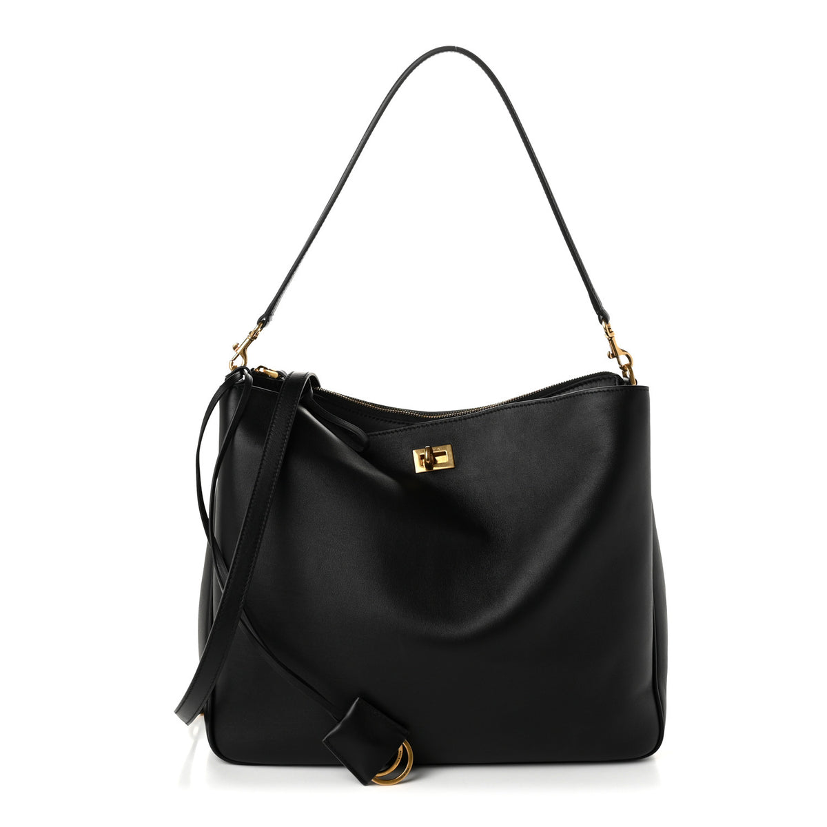 Natural Smooth Calfskin Medium Rodeo Hobo Black