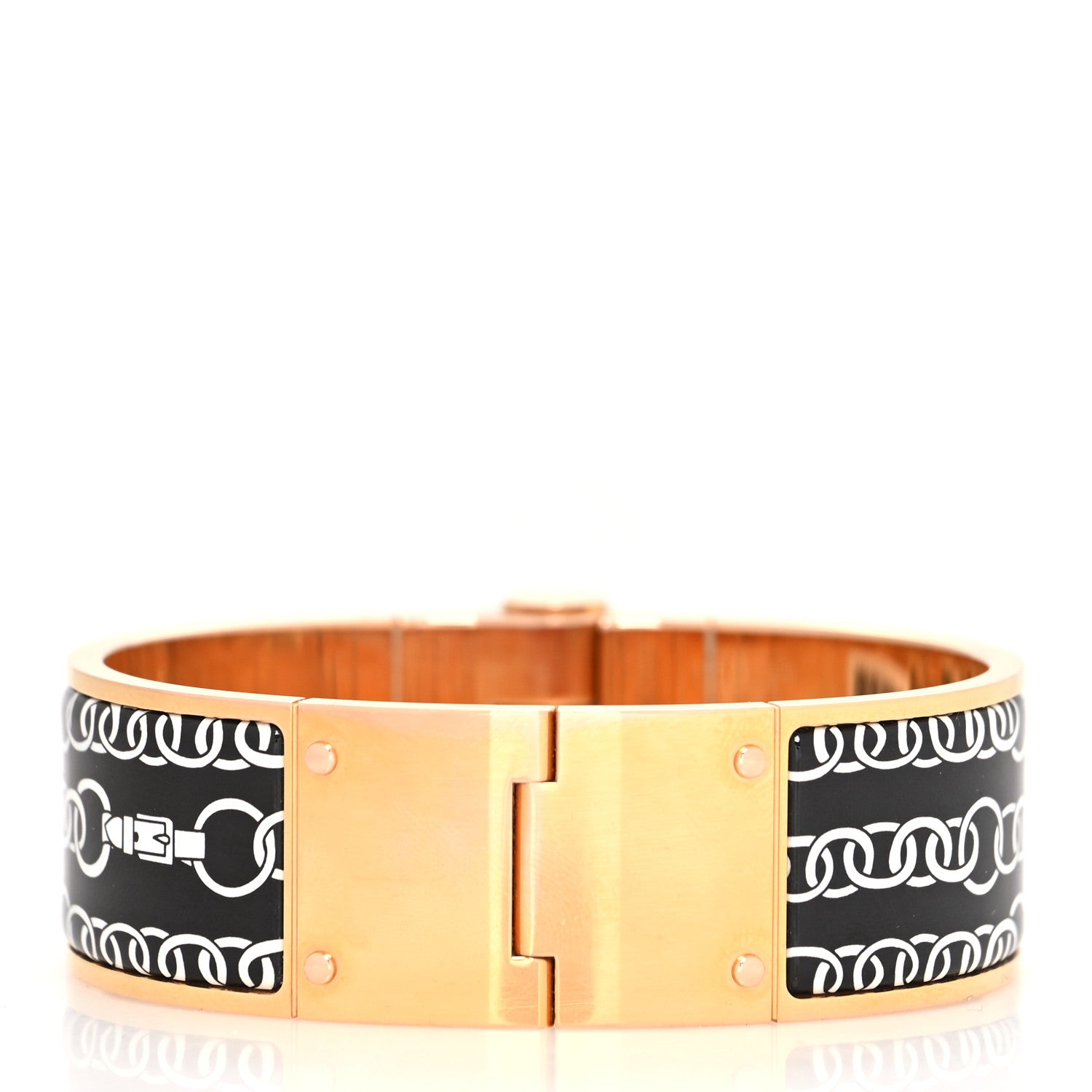 Hermes Enamel Printed Wide Balades Equestres Positif Negatif Hinged Bracelet L Black 3 of 5