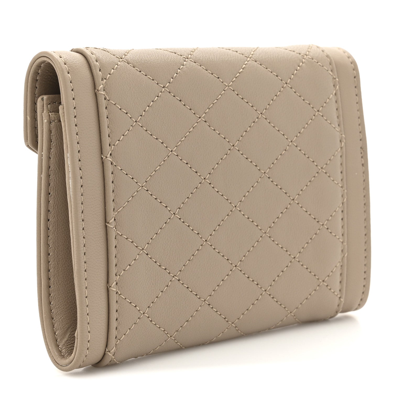 Saint Laurent Lambskin Quilted Monogram Gaby Small Envelope Wallet Beige 3 of 9
