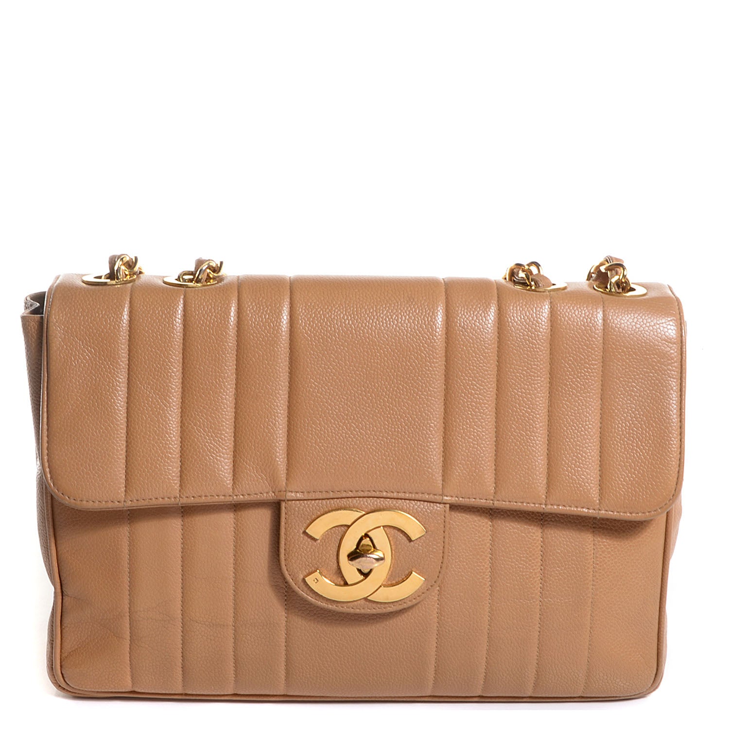 Chanel Caviar Vertical Quilted Jumbo Single Flap Beige 1 of 9
