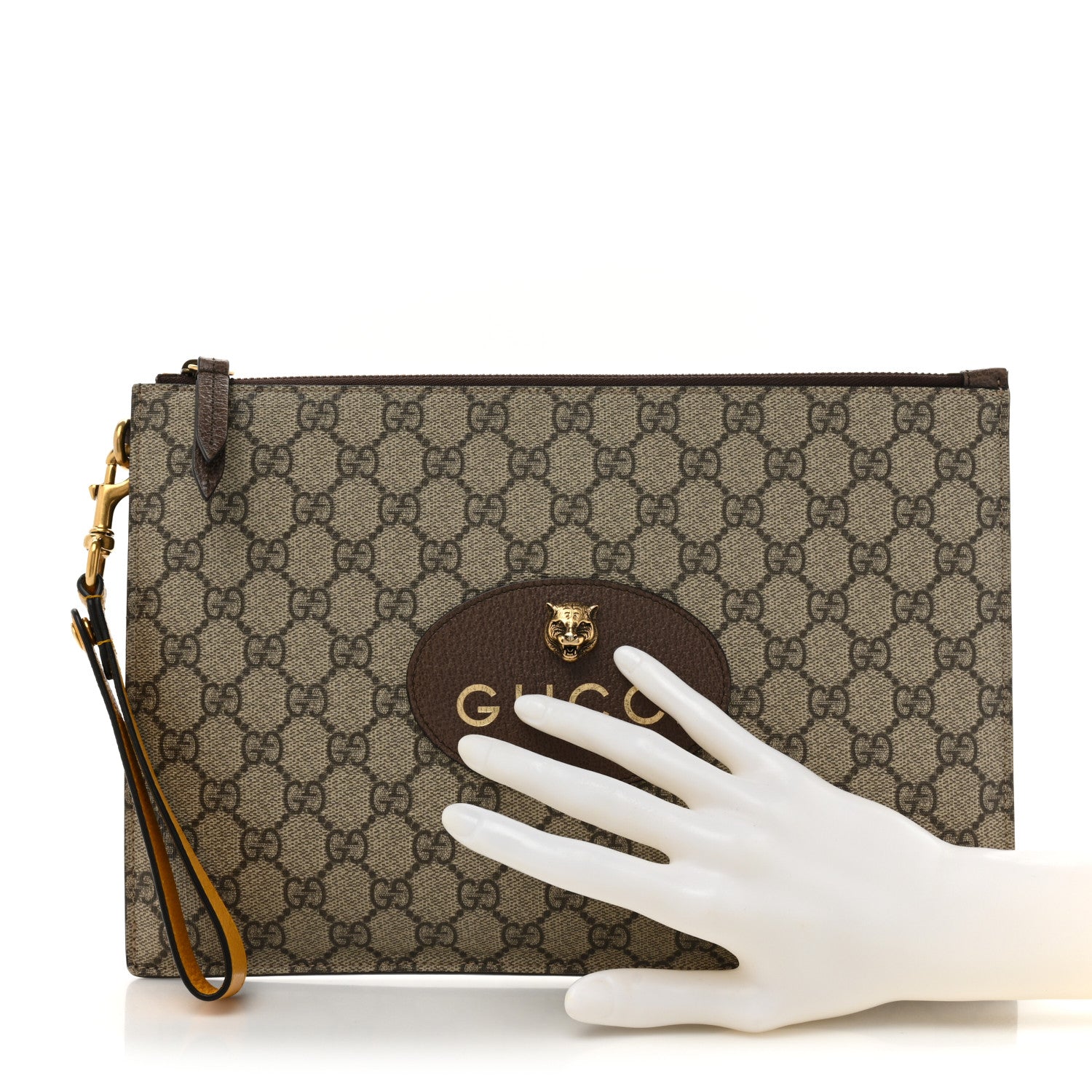 Gucci GG Supreme Monogram Neo Vintage Zip Wristlet Pouch Beige New Acero Crop 2 of 12