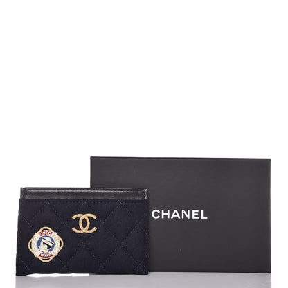 Chanel Wool Quilted Paris-Hamburg Charms Card Holder Navy 5 of 9