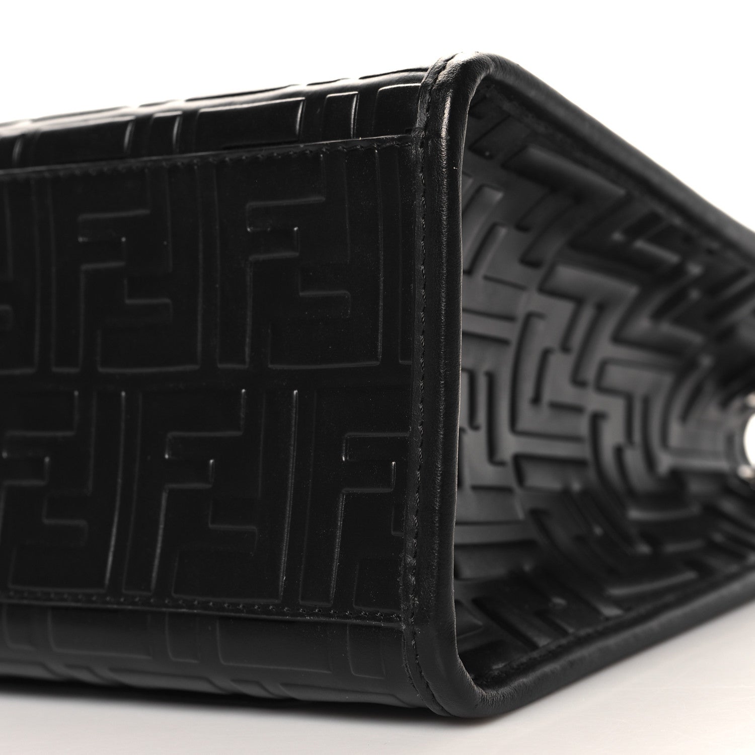 Fendi Vitello Century Wicker FF 1974 Embossed Small Runaway Shopper Tote Black 10 of 10