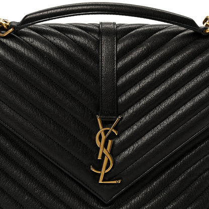 Saint Laurent Sheepskin Matelasse Chevron Monogram Large College Satchel Black 9 of 11