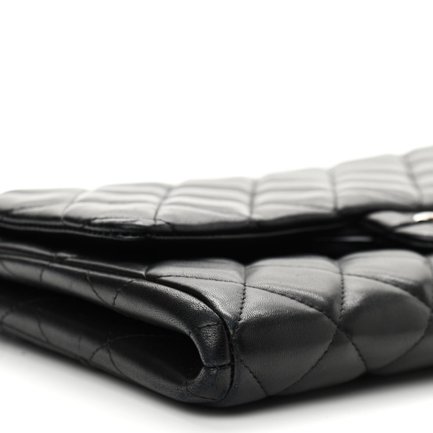 Lambskin Quilted Clutch With Chain Flap Black
