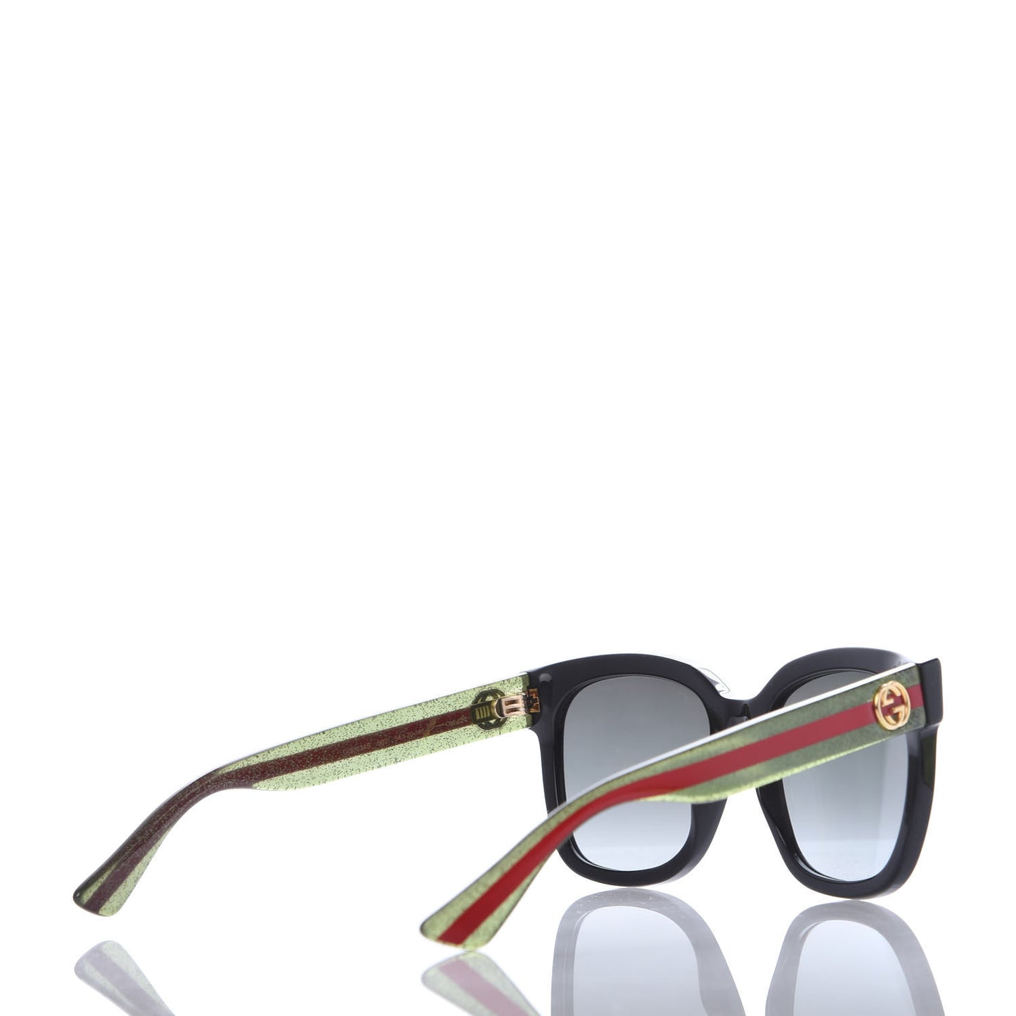 Acetate Square Frame Web Glitter Sunglasses GG0034S Black Green