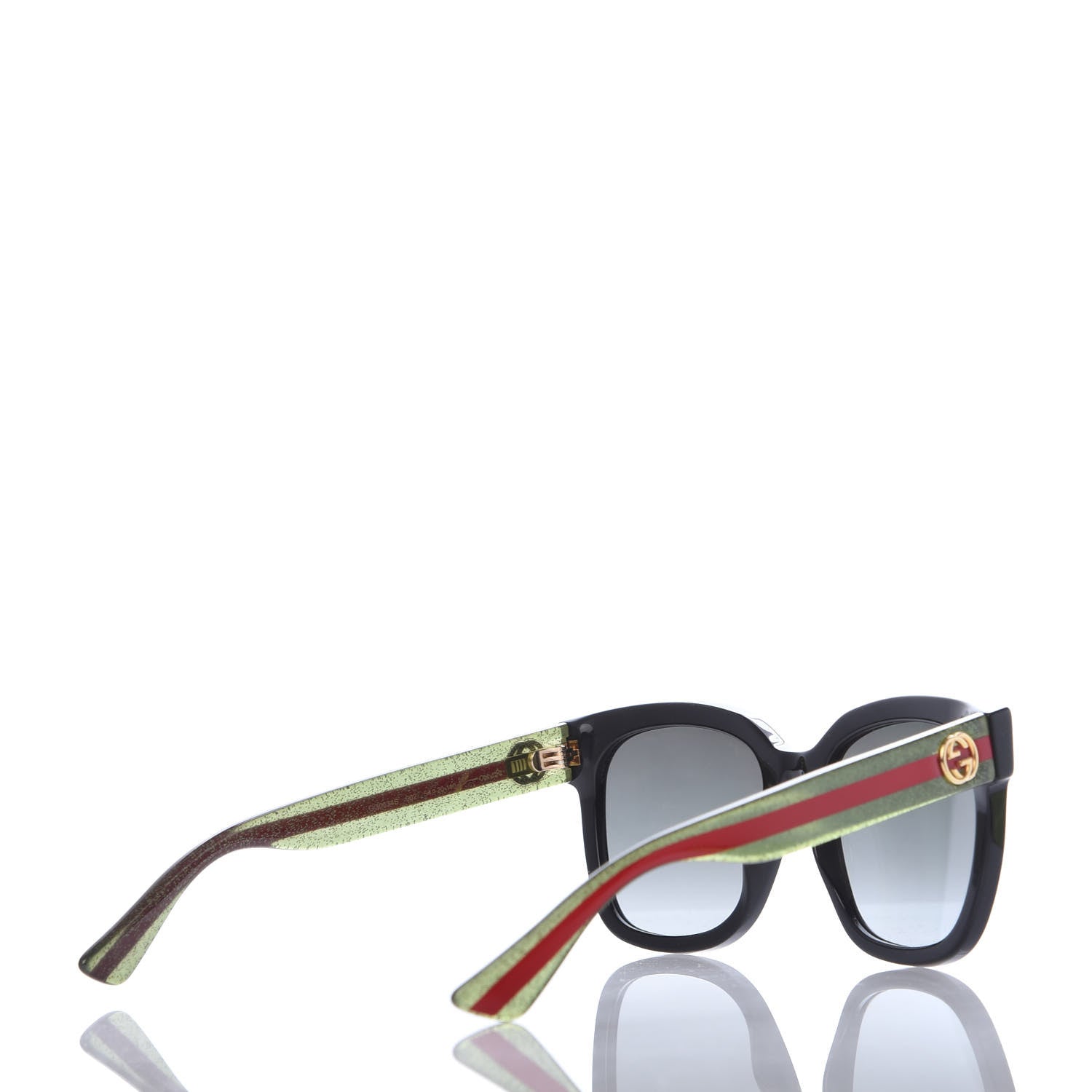 Gucci Acetate Square Frame Web Glitter Sunglasses GG0034S Black Green 4 of 8
